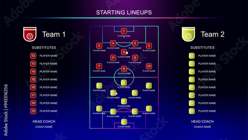 Football graphics for broadcasts with the starting lineups of the teams