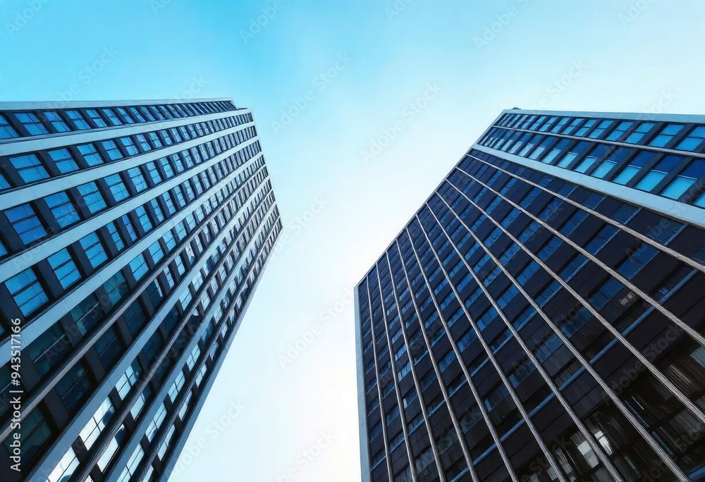Looking Up modern high-rise office buildings with blue sky in the background, ai Looking Up modern high-rise office buildings with blue sky in the background, ai