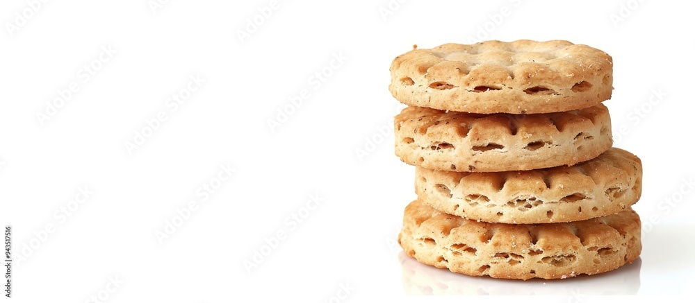 Close up of a biscuit isolated on a white background with copy space image for a snack concept Close up of a biscuit isolated on a white background with copy space image for a snack concept