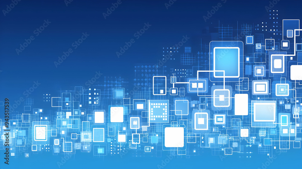 Abstract Blue Background with Connected White Squares Abstract Blue Background with Connected White Squares