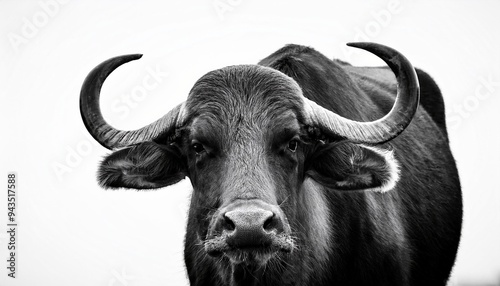 black and white portrait of a large ox