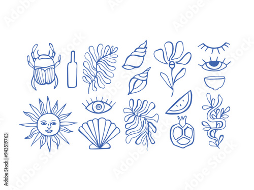 Mediterranean modern hand drawn sketch style illustrations