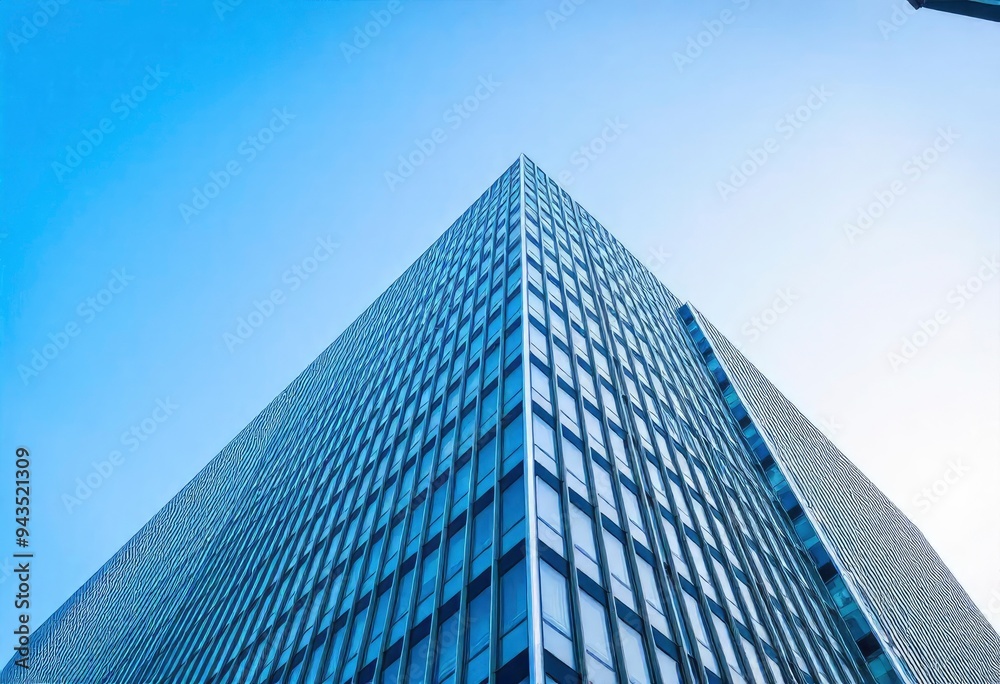 Looking Up modern high-rise office buildings with blue sky in the background, ai Looking Up modern high-rise office buildings with blue sky in the background, ai