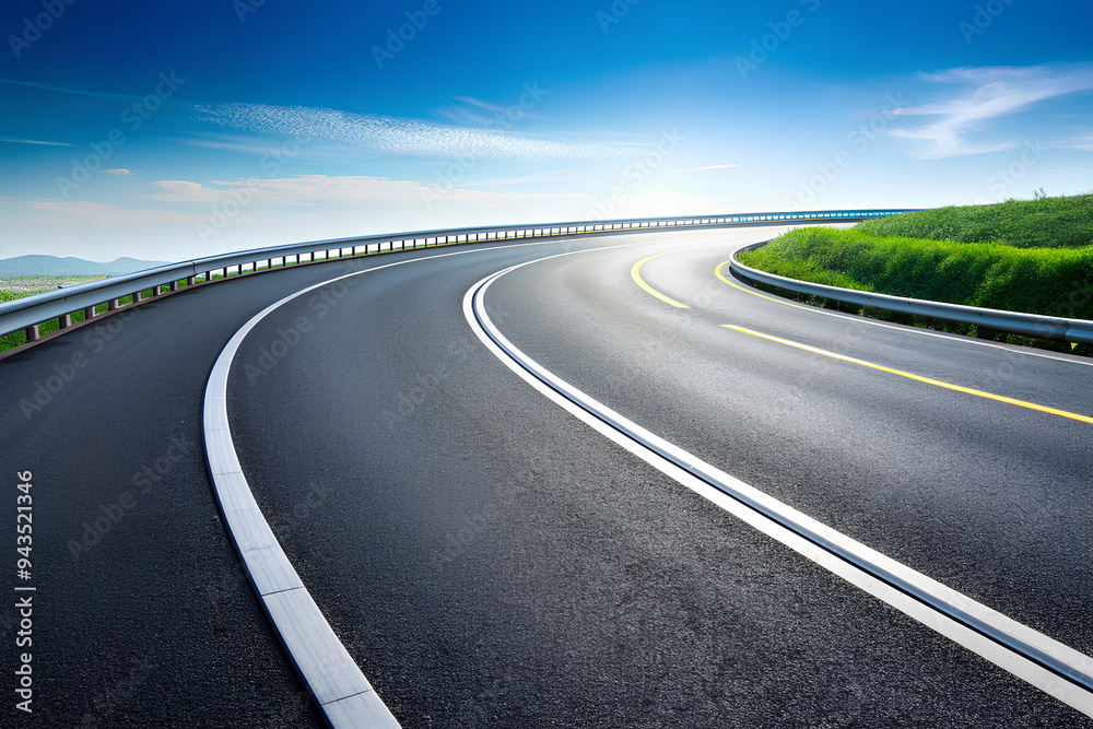 Fototapeta premium Curved road with white markings. Asphalt highway