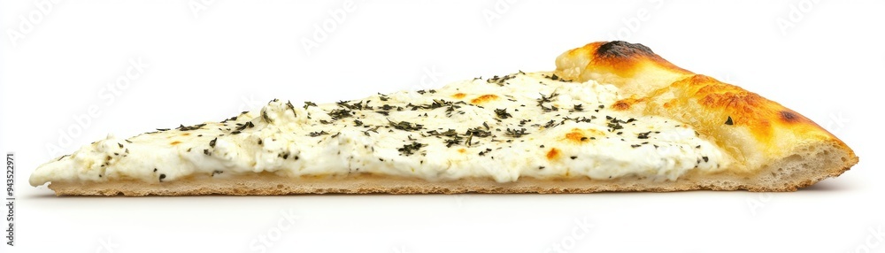 A slice of white pizza with ricotta, food element, 3D illustration, creamy and delicious, isolated on white background A slice of white pizza with ricotta, food element, 3D illustration, creamy and delicious, isolated on white background