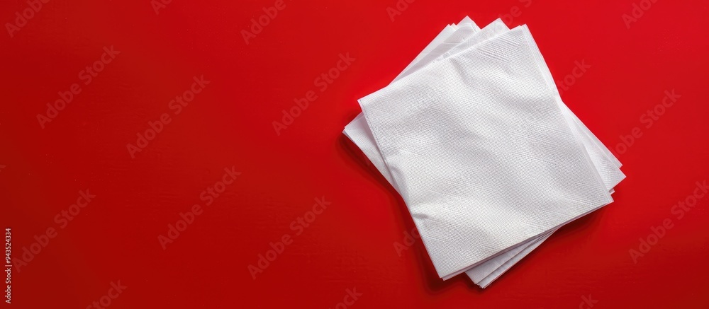 Top view white paper napkins contrast against a bold red backdrop offering ample copy space image