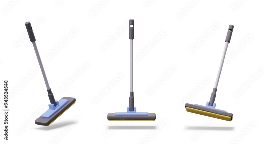 Set of mops in different positions. Vector floor cleaning equipment Set of mops in different positions. Vector floor cleaning equipment