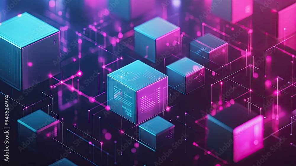 Abstract futuristic tech design with isometric 3D cubes, representing innovation in a modern business context. Abstract futuristic tech design with isometric 3D cubes, representing innovation in a modern business context.