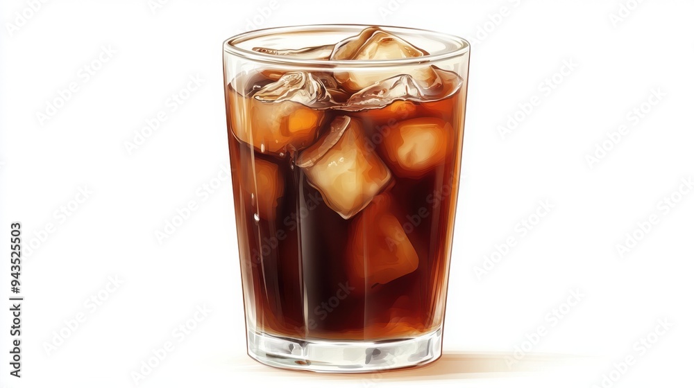A cold brew coffee in a glass, coffee element, realistic style, refreshing and cool, isolated on white background A cold brew coffee in a glass, coffee element, realistic style, refreshing and cool, isolated on white background