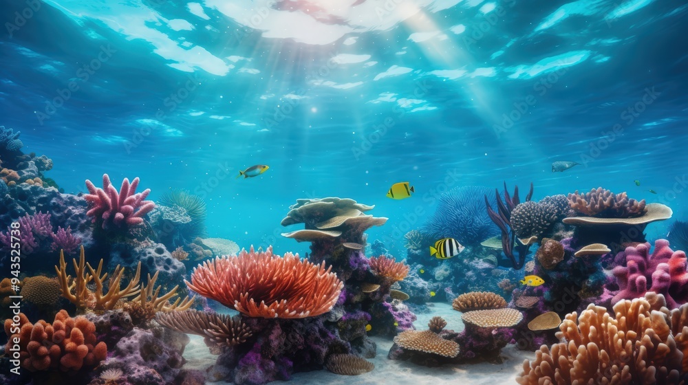 Naklejka premium Sunlight shines through the water