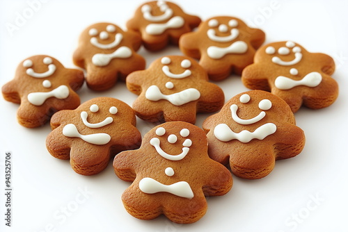 A set of ginger men on a white isolated background. Traditional dessert for Christmas and New Year. Ginger biscuits and aysing pattern.Christmas poster, banner, poster, template.