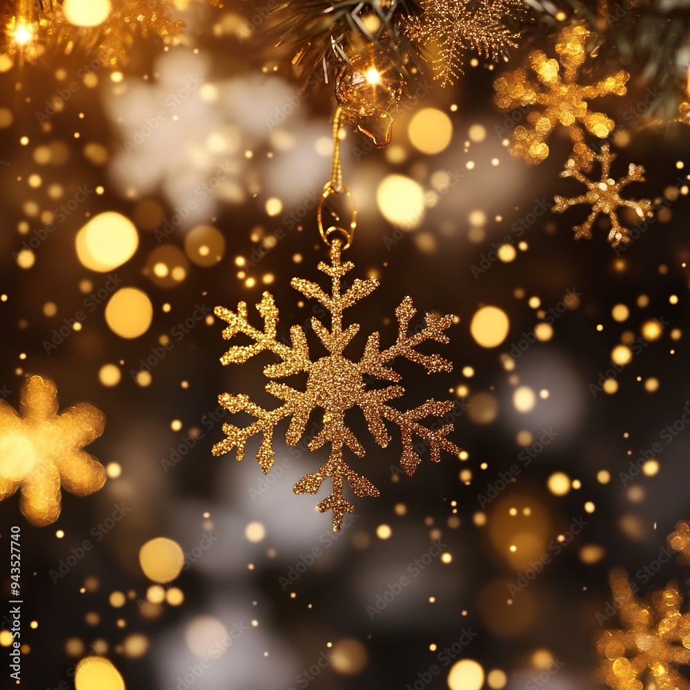 Merry Christmas shining celeration with motion light and gold snowflakes.generative ai Merry Christmas shining celeration with motion light and gold snowflakes.generative ai