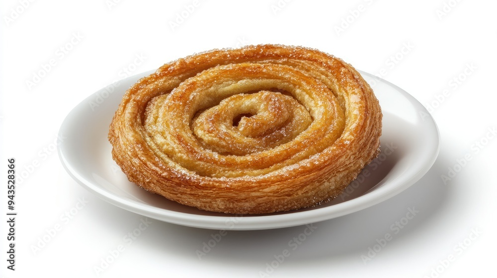 An isolated image of a golden-brown palmier on a white plate, with a seamless white background that accentuates the pastryaes crisp edges and sugar crystals An isolated image of a golden-brown palmier on a white plate, with a seamless white background that accentuates the pastryaes crisp edges and sugar crystals