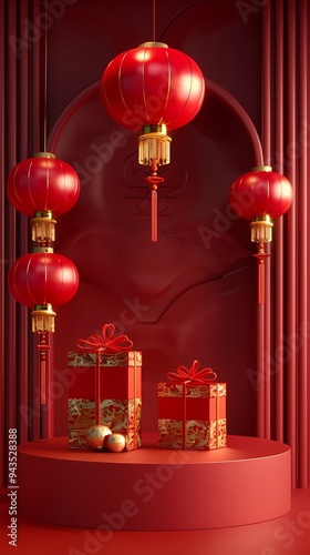 Traditional lantern gift box product podium pedestal background