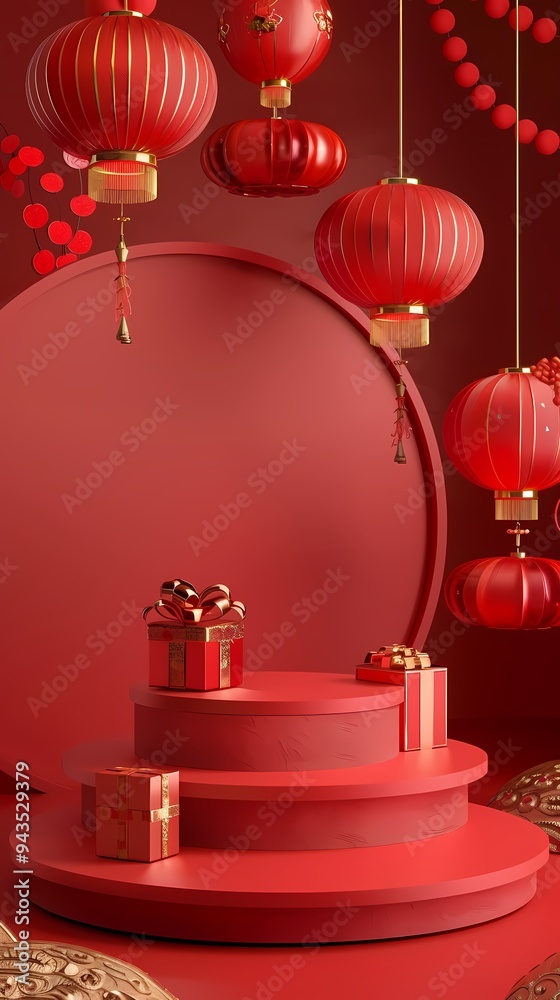 Traditional lantern gift box product podium pedestal background Traditional lantern gift box product podium pedestal background