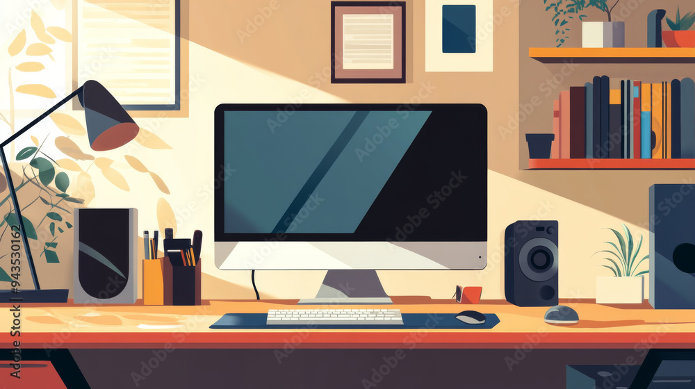 Modern workspace with a desktop computer and gadgets Modern workspace with a desktop computer and gadgets