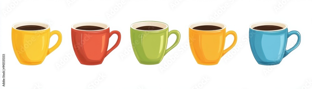 A set of colorful coffee mugs, coffee collection, flat design, vibrant and cheerful, isolated on white background A set of colorful coffee mugs, coffee collection, flat design, vibrant and cheerful, isolated on white background