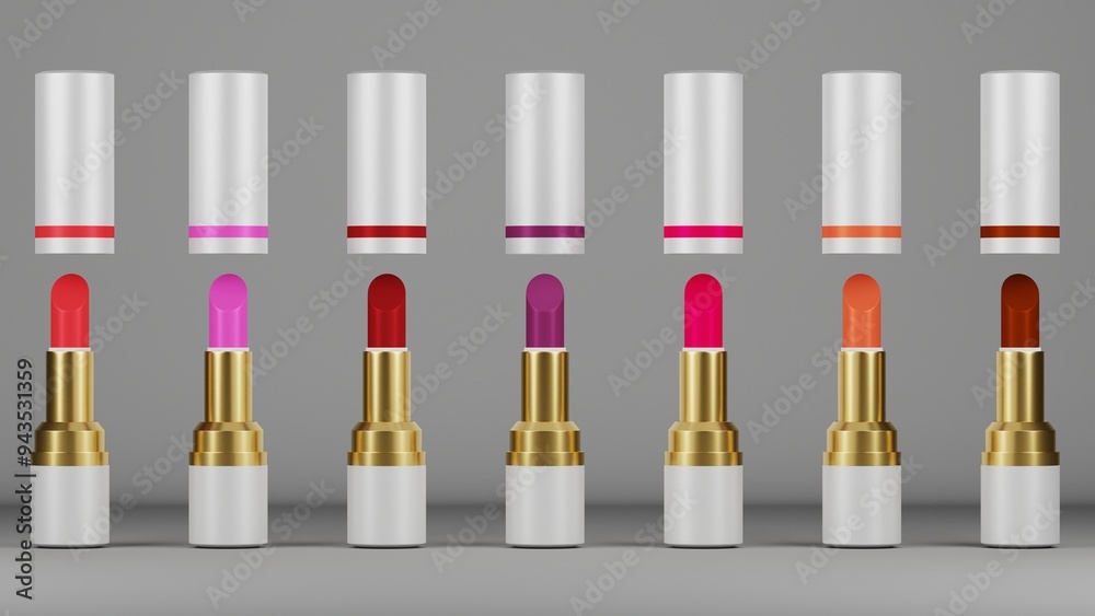 Lipsticks on a gray background. Realistic vector illustration
