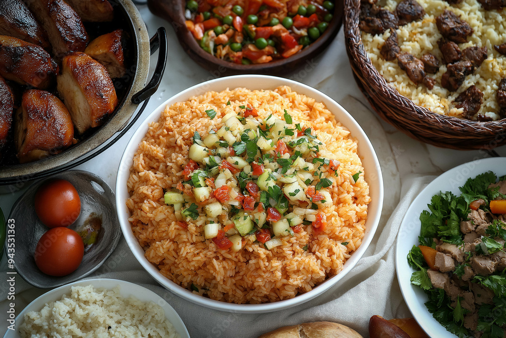 Dominican Food Served On A Table Dominican Food Served On A Table