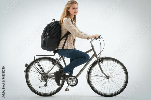 Girl On Bicycle On White Ba...