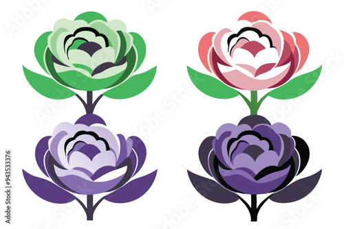 Classic Retro Peony Art with Vibrant Petals and Soft Hues vector