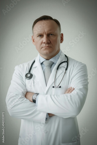 Serious Doctor On White Bac...