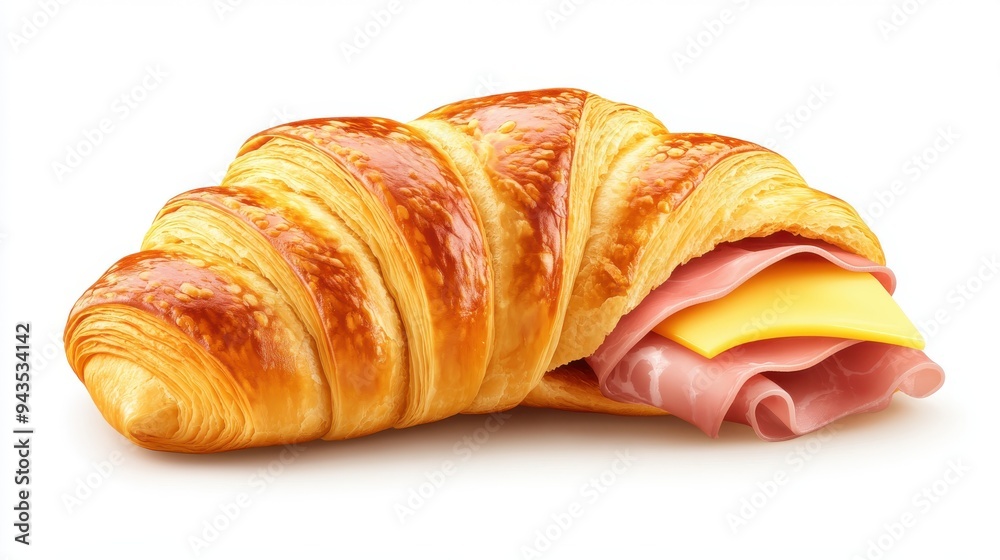A croissant sandwich with ham and cheese, food element, realistic style, savory and warm, isolated on white background A croissant sandwich with ham and cheese, food element, realistic style, savory and warm, isolated on white background