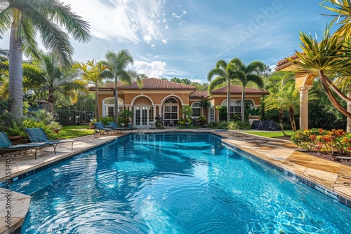 Wallpaper Mural Upscale South Florida Home Pool Area with Palm Trees, Quiet and Peaceful Backyard, and Community Vibes Torontodigital.ca