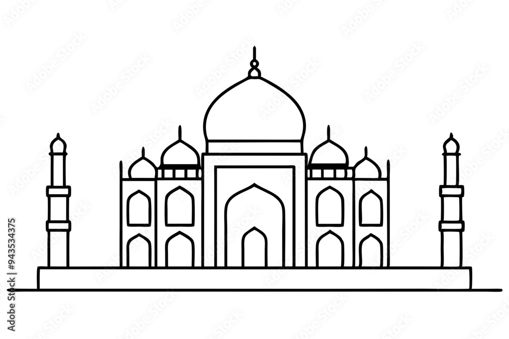 Elegant mosque silhouette vector line art illustration Elegant mosque silhouette vector line art illustration