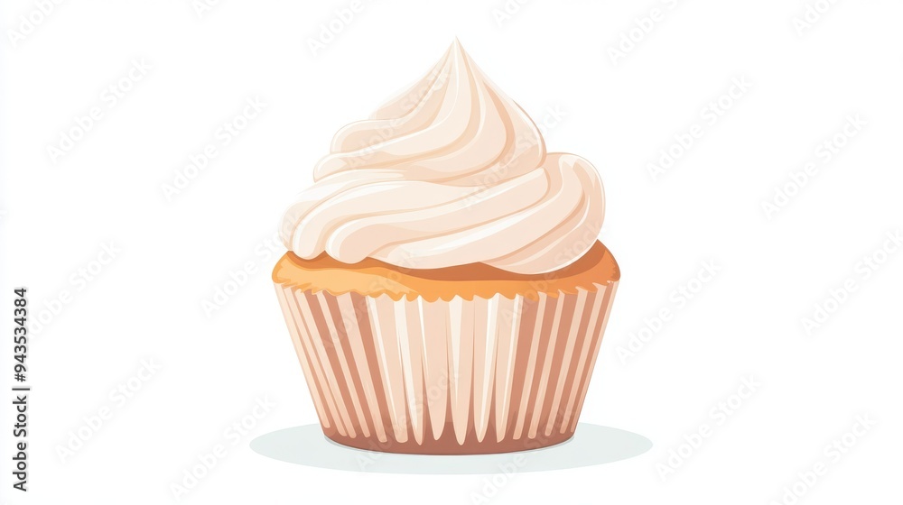 A cupcake with whipped cream, dessert element, flat design, festive decoration, isolated on white background A cupcake with whipped cream, dessert element, flat design, festive decoration, isolated on white background
