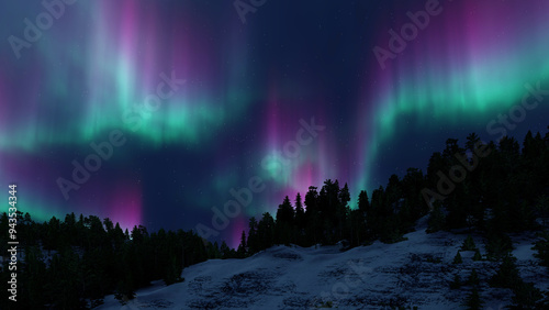 Colorful Northern Lights over starry night sky