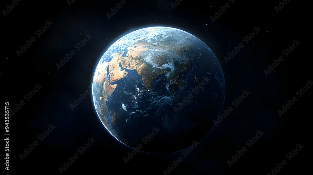 A close-up view of Earth from space with Asia and the Indian Ocean prominent. A close-up view of Earth from space with Asia and the Indian Ocean prominent.