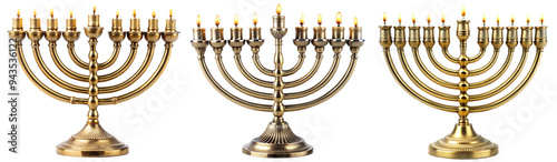 Menorah set - a candelabrum used in the Temple and is an emblem of Judaism and Israel on a transparent background. The concept of religion and culture. photo
