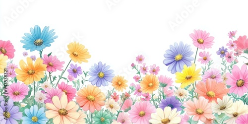 Colorful floral border with vibrant flowers and ample copy space