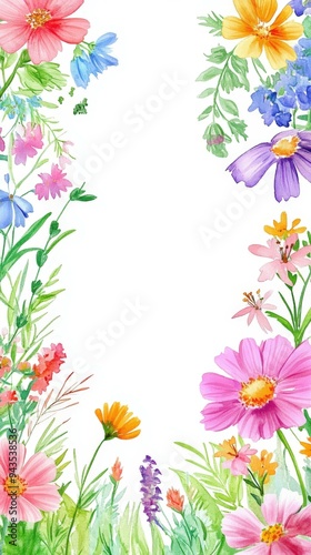 Vibrant floral border with beautiful blooms and ample copy space