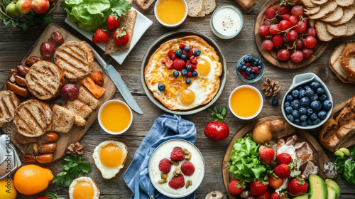 Wallpaper Mural Top view of a delicious breakfast spread on a rustic table Torontodigital.ca
