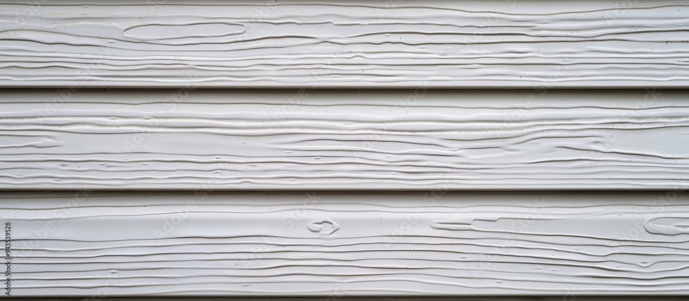 Detailed close up shot of white vinyl siding exhibiting a realistic wood grain texture Background with a patterned frame provides ample copy space for text