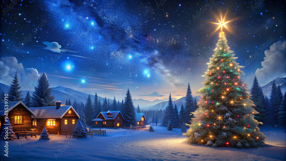 Magic Christmas in the night sky Christmas Lights In Night With Abstract background