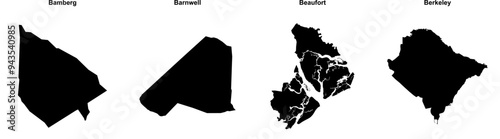 Bamberg, Barnwell, Beaufort, Berkeley outline maps