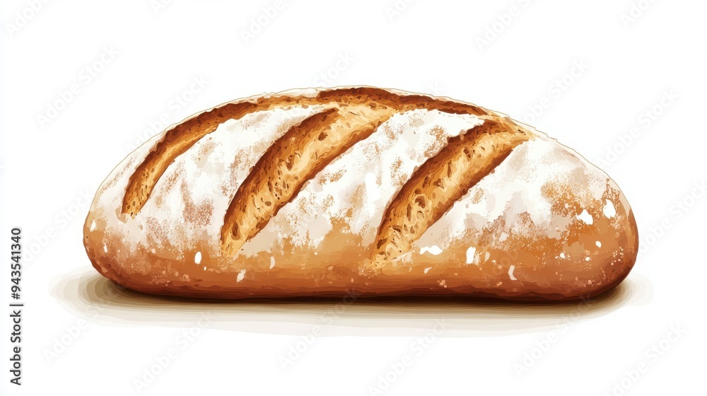 A loaf of ciabatta bread, bakery element, realistic style, rustic and airy, isolated on white background A loaf of ciabatta bread, bakery element, realistic style, rustic and airy, isolated on white background