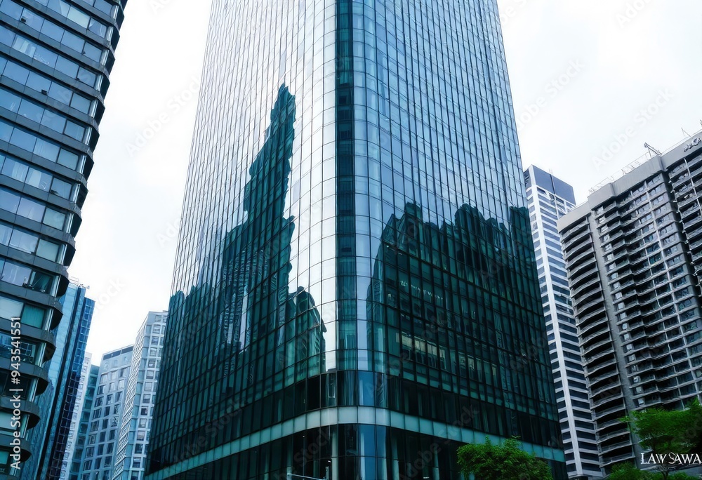 Obraz premium Office building glass and city skyline, ai