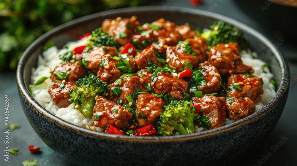 Chinese stir-fry set with beef, broccoli, and rice Chinese stir-fry set with beef, broccoli, and rice