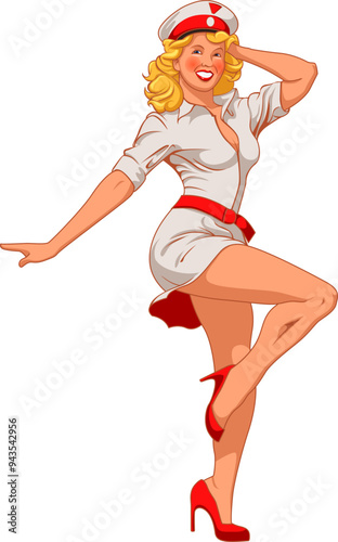 Retro Pin-Up Girl in Sailor Outfit Illustration
