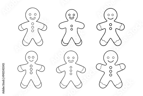  Set of winter Christmas gingerbread gingerbread, outlining, outline on white background.