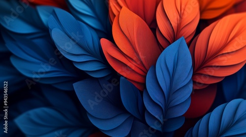 Wallpaper Mural Abstract pattern of blue and orange leaves, creating a vibrant and colorful backdrop. Torontodigital.ca