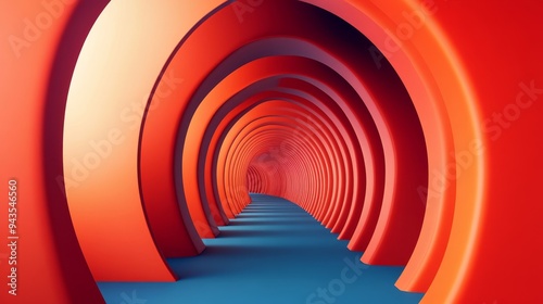 Abstract red and blue archway tunnel, creating a unique and modern architectural design.