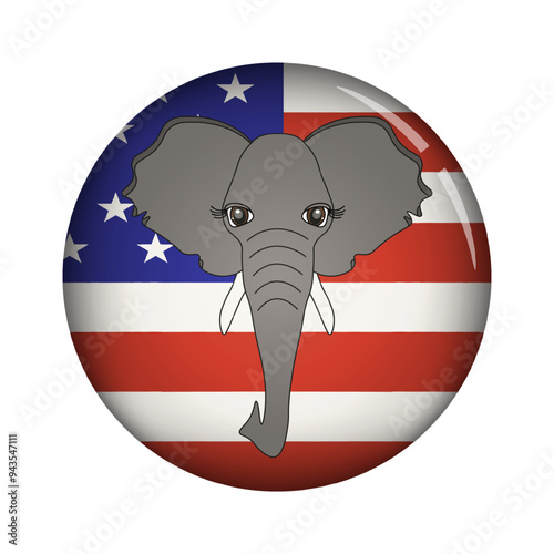 3D badge with Republican Party  symbol and USA flag isolated transparent background. Template design of 2024 Vote campaign button. Vector illustration can used cover of the sign. EPS 10