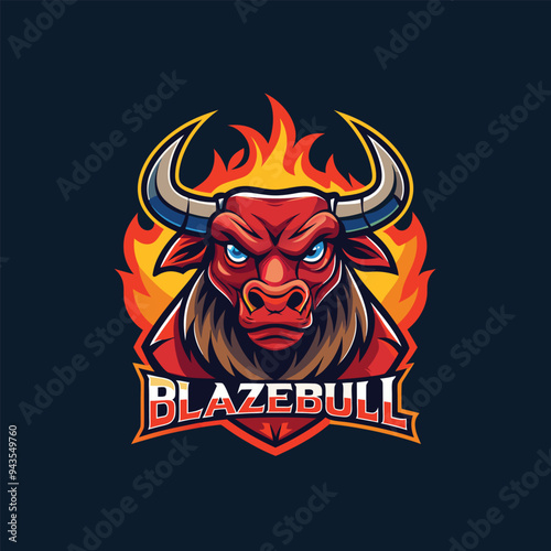 Angry bull mascot logo icon vector design on dark blue background