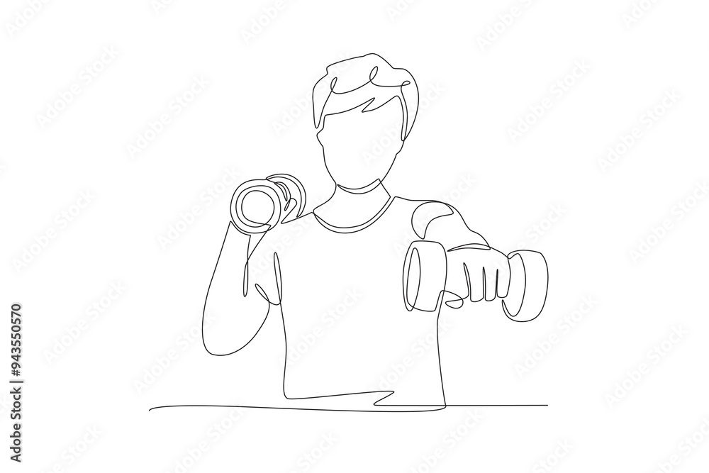 Old woman lifting barbell. Active older women concept one-line drawing Old woman lifting barbell. Active older women concept one-line drawing