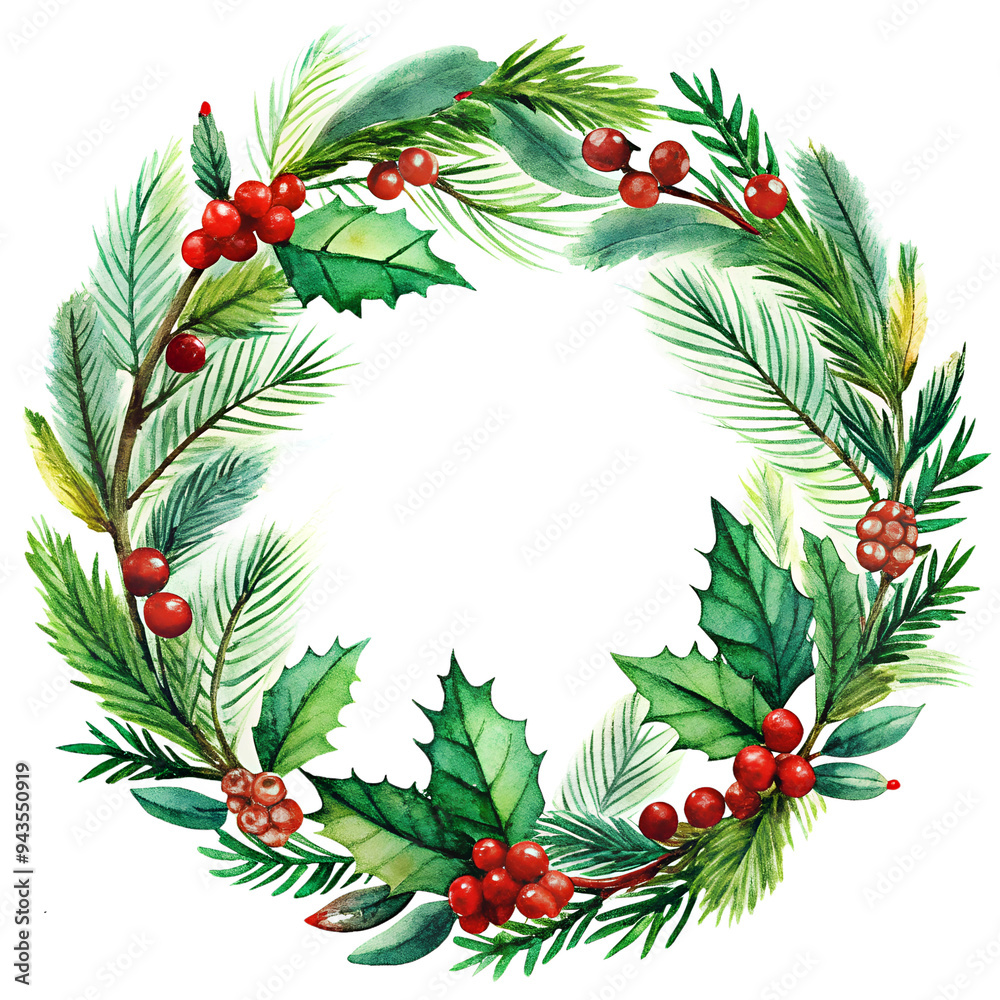 Hand-Drawn Christmas Wreath Illustration with No Background. Perfect for: Christmas, holiday season, winter Hand-Drawn Christmas Wreath Illustration with No Background. Perfect for: Christmas, holiday season, winter